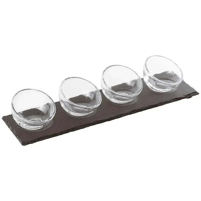 4.3 cl Paderno Happy Hour Coppette per Aperitivo Con Supporto Vassoio In Ardesia - Set 5 Pz Quantità Limitata