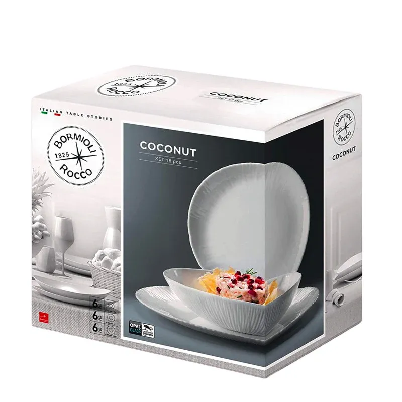 Bormioli Rocco Coconut Servizio Piatti In Vetro Opale - Set 18 Pz Popolare