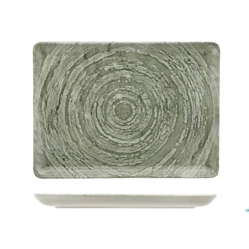 Spedito Oggi 30 cm - Lioness Focus Grey Piatto Vassoio Rettangolare In Porcellana - Set 6 Pz