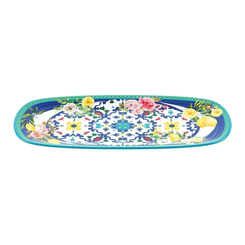 Promozione 39x16 cm - Guzzini Flower & Lemon Piatto Vassoio Rettangolare In Melamina - Set 2 Pz