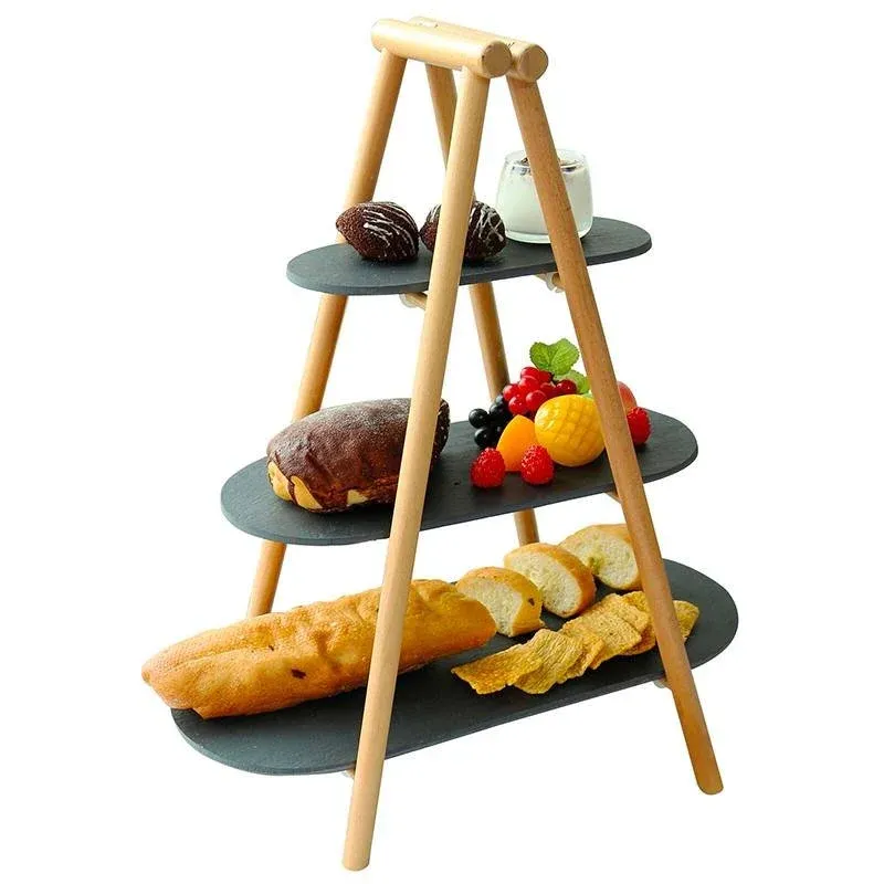 Di Tendenza 25x4.5 cm - Paderno Tableware Buffet & Display Alzata 3 Piani In Legno e Ardesia
