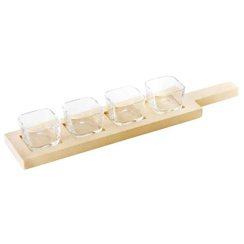 6.8 cl - Paderno Happy Hour Coppette per Aperitivo Con Supporto Vassoio In Legno - Set 5 Pz Promozione