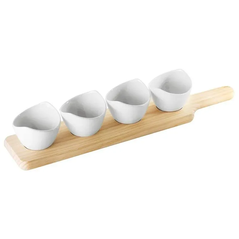 Solo Oggi Paderno Happy Hour Coppette per Aperitivo Ovali Con Supporto In Legno - Set 4 Pz