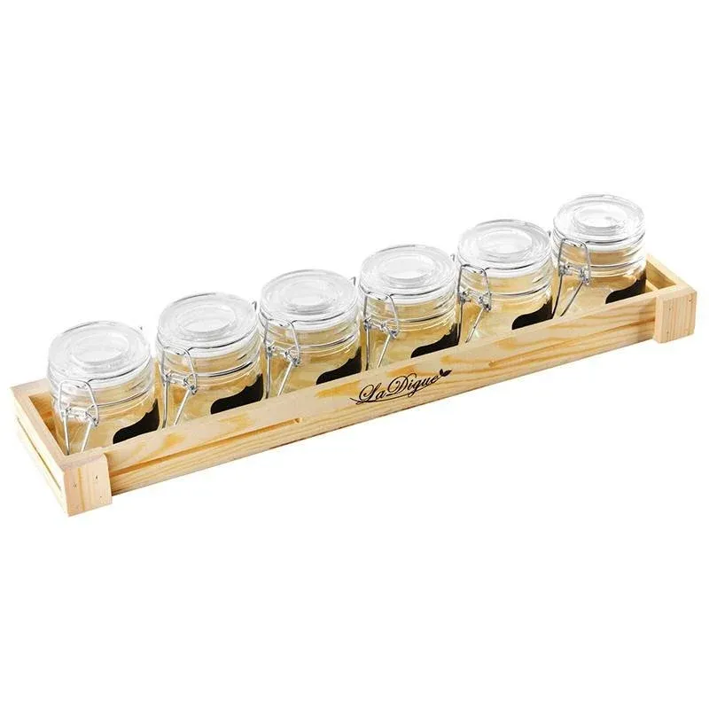Economico 20 cl - Paderno Happy Hour Vasetti per Aperitivo Con Supporto Vassoio In Legno - Set 7 Pz