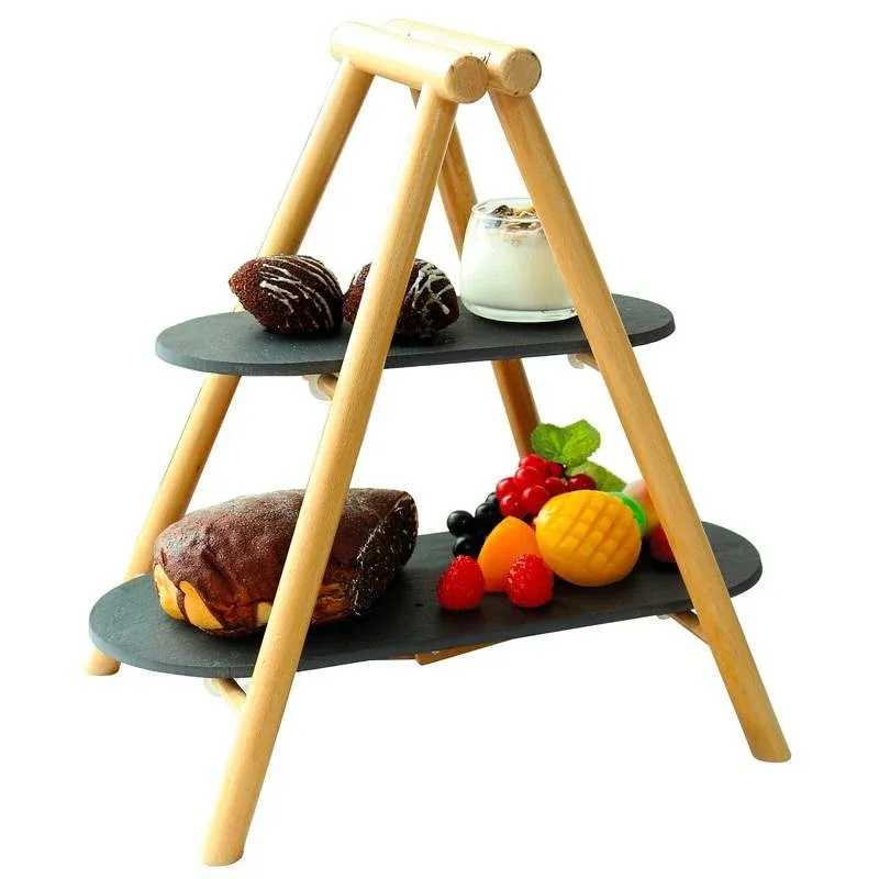 20.5x4.5 cm - Paderno Tableware Buffet & Display Alzata 2 Piani In Legno e Ardesia Esclusivo