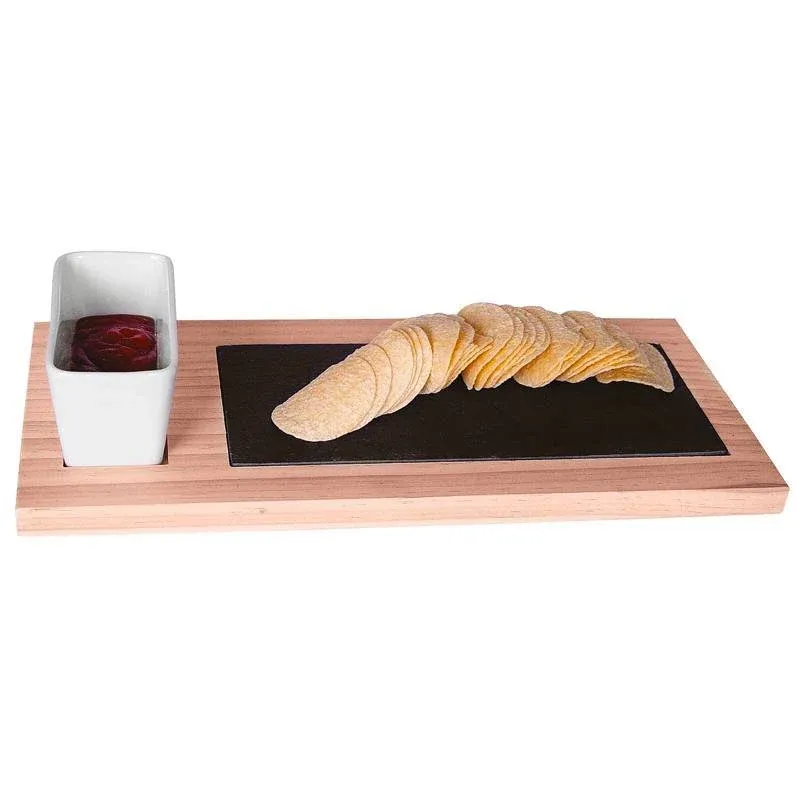 35x17 cm - Paderno Tableware Buffet & Display Vassoio In Legno Con Ciotole In Ceramica e Piano In Ardesia Subito Disponibile