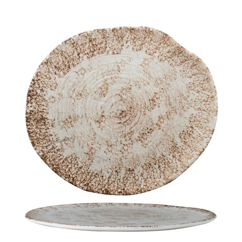 23.5x21 cm - Effetto Legno Piatto Piano In Porcellana - Set 6 Pz Prezzo Scontato