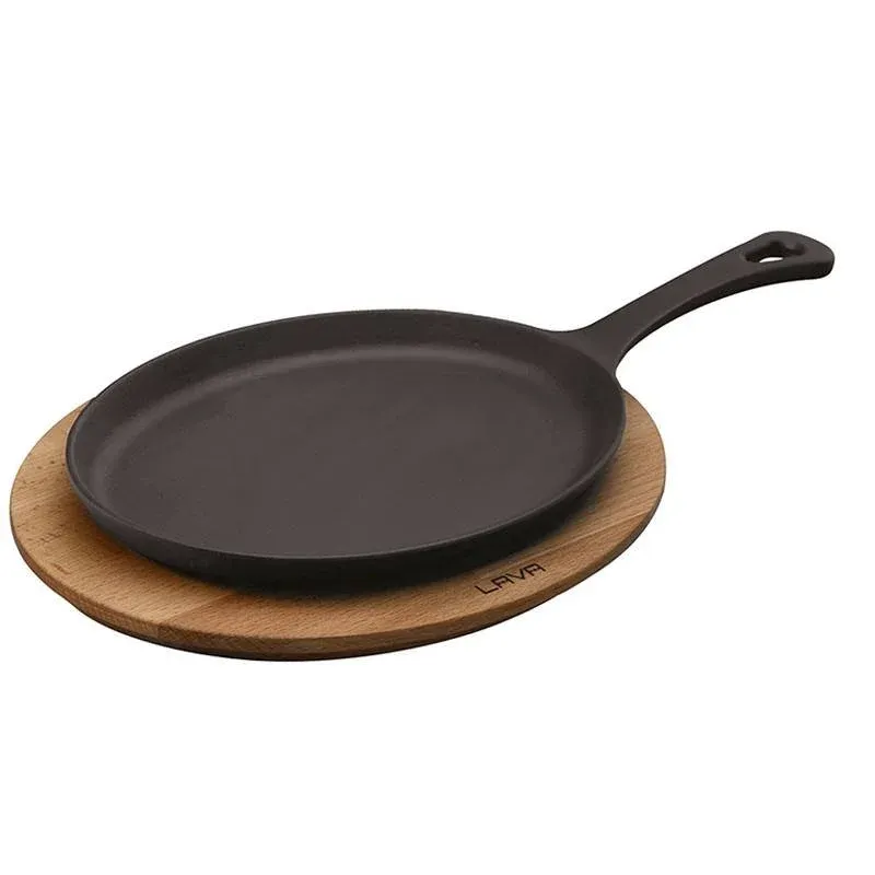 Professionale 17 cm - Paderno Cast Iron Cookware Piatto In Ghisa Con Supporto In Legno