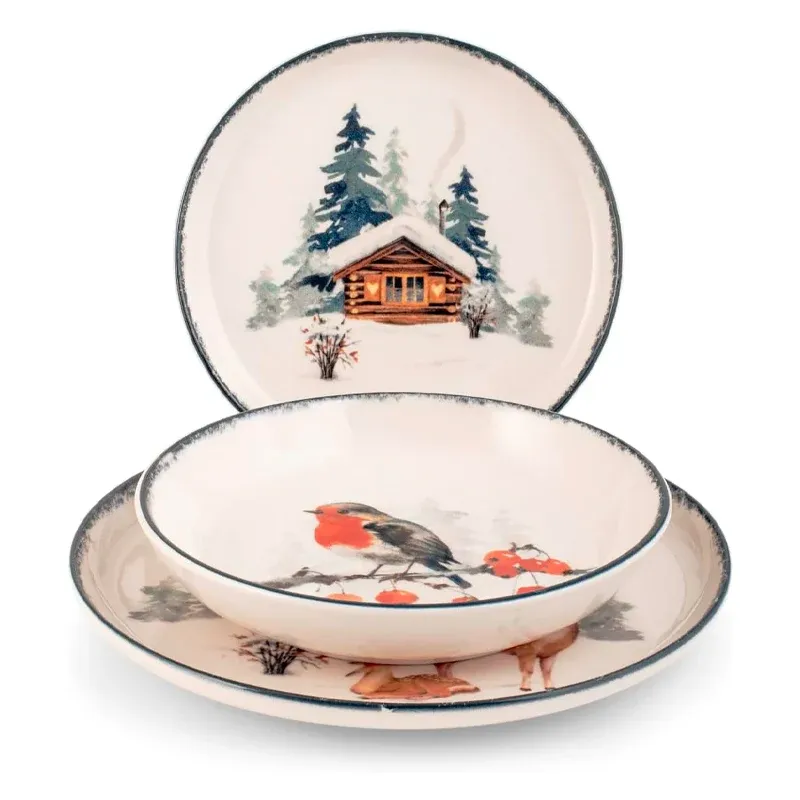 H&H Frosty Nordic Servizio Piatti In Porcellana - Set 18 Pz Economico