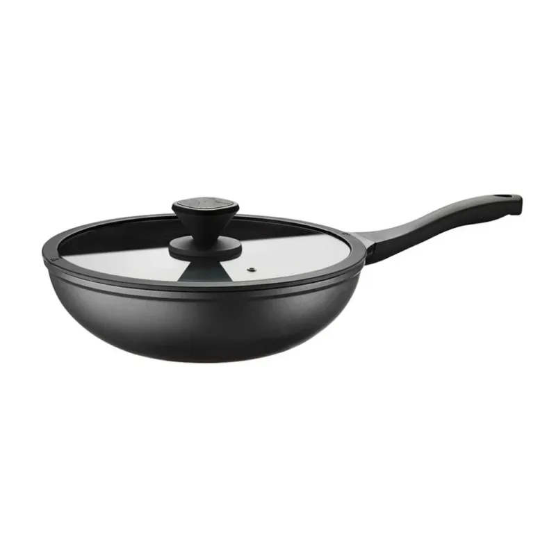 Vendita Finale 30 cm - Pintinox Pro Wok Con Coperchio In Alluminio Antiaderente