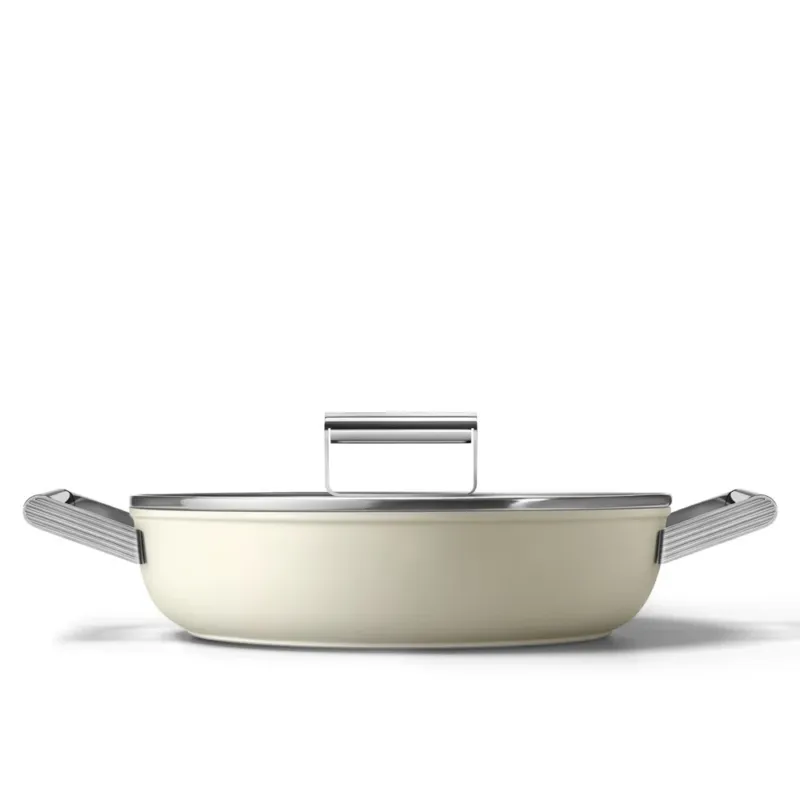 Non Perdere 28 cm - Smeg Cookware Tegame Basso Antiaderente Ceramico In Alluminio Con Coperchio