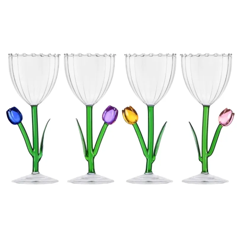 Consegna Rapida 28 cl - Ichendorf Botanica Tulipano Calice Multiuso Effetto Ottico In Vetro Borosilicato - Set 4 Pz