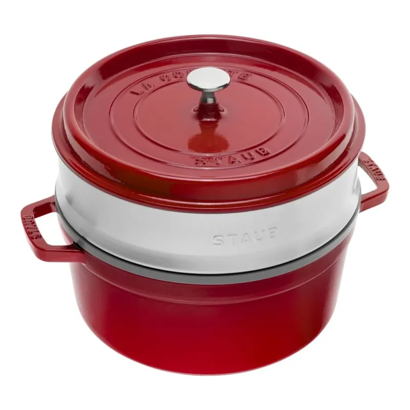 26 cm - Staub Cocotte Casseruola Rotonda In Ghisa Smaltata Con Cestello Vapore Subito Disponibile