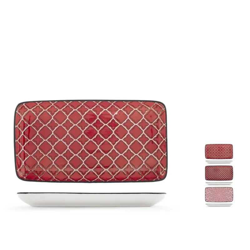 11x20 cm - H&H Nomad Bruno Barbieri Piatto Vassoio Rettangolare Texture Assortite In Porcellana Premium - Set 6 Pz Super Prezzo