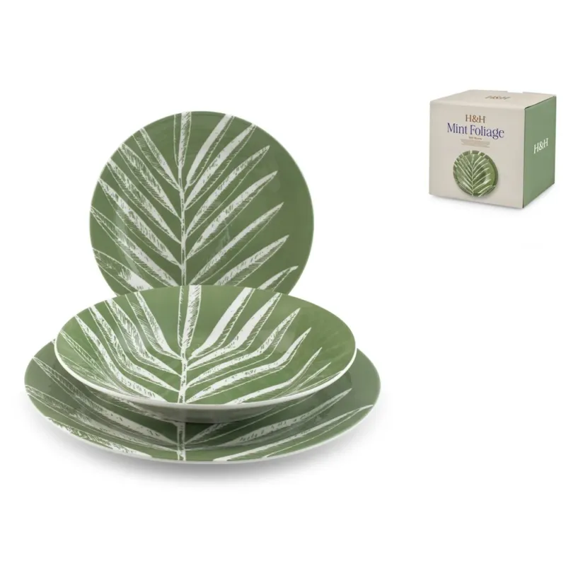 Prezzo Basso H&H Mint Foliage Servizio Piatti In Porcellana - Set 18 Pz