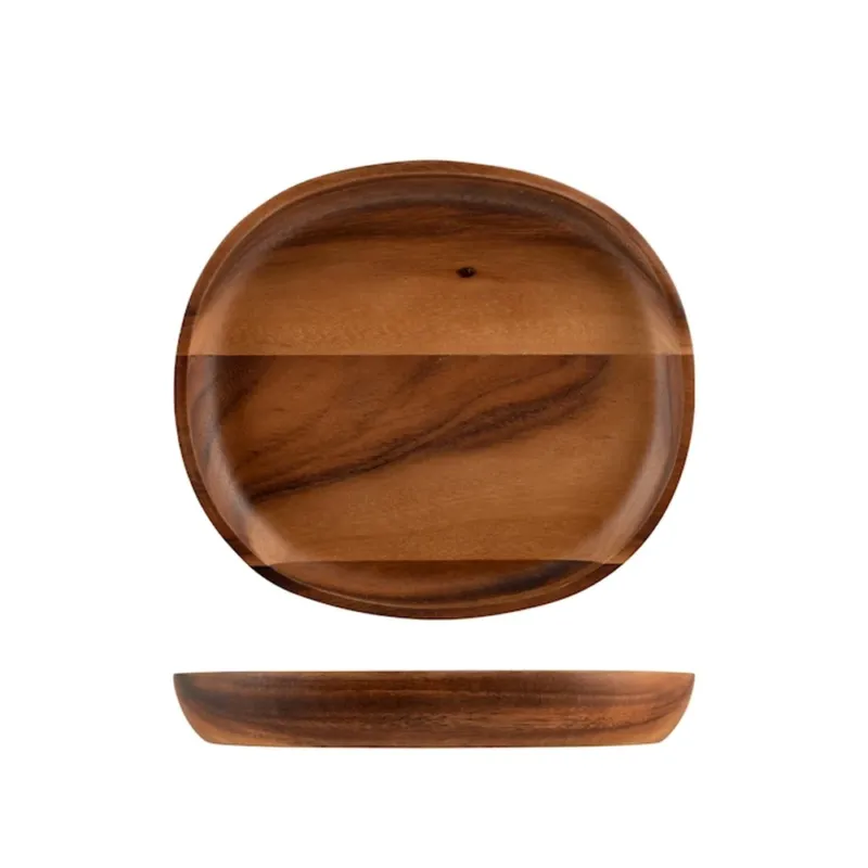 21x24 cm - H&H Acacia Vassoio Ovale In Legno di Acacia Must-Have