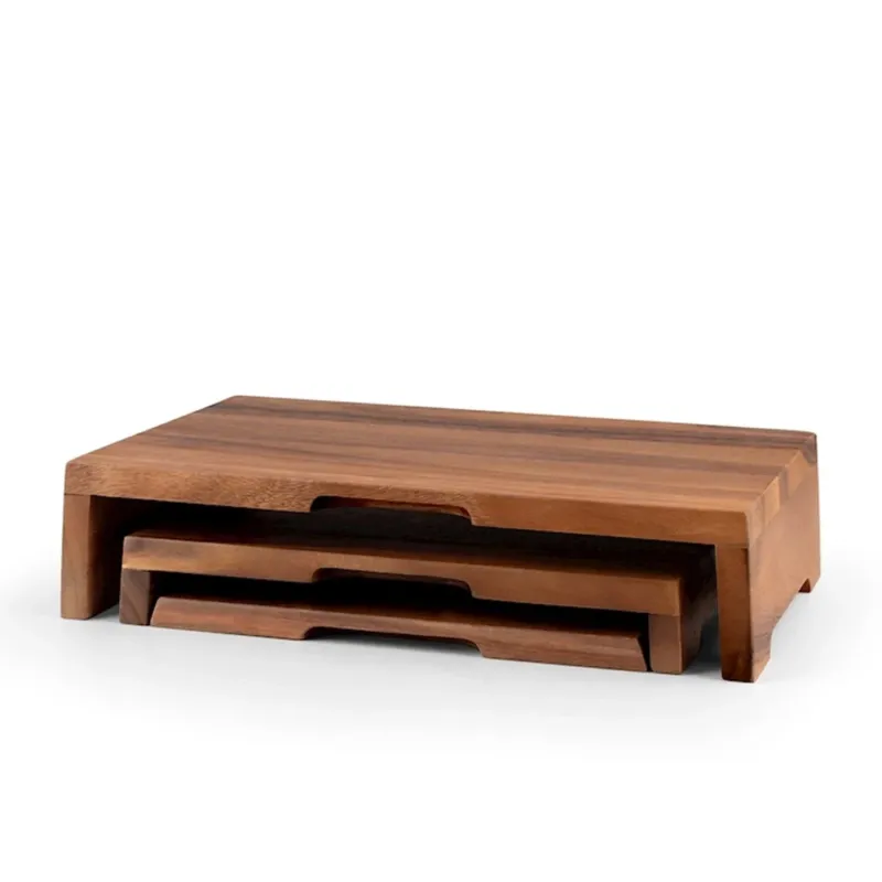 H&H Acacia Alzate Tavola In Legno di Acacia - Set 3 Pz Super Prezzo