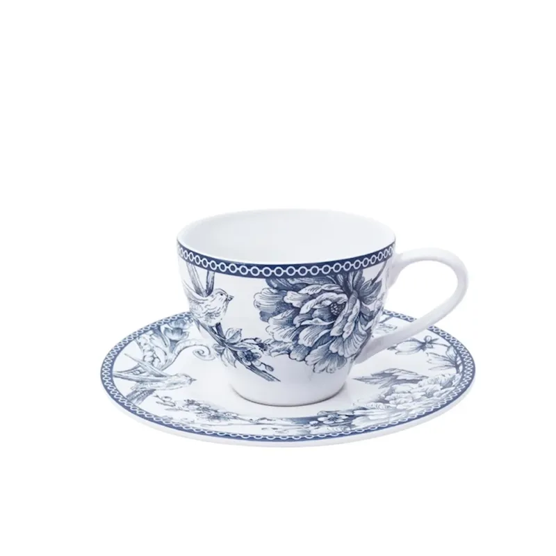 24 cl - H&H Kensington Tazza Tè Con Piattino Decorata In Porcellana - Set 4 Pz Bestseller
