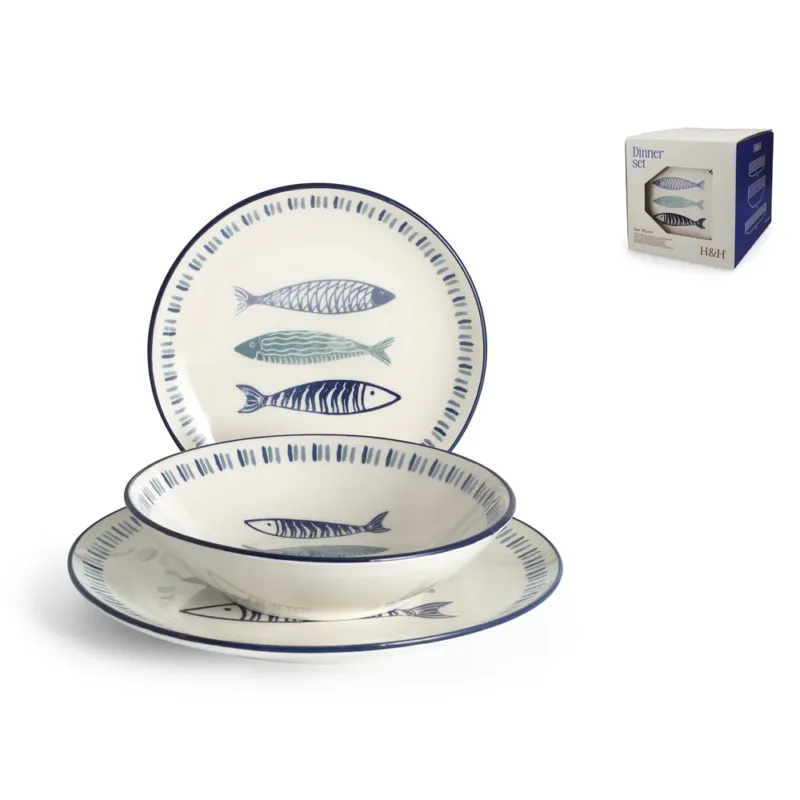 Non Perdere H&H Sardinas Servizio Piatti In Stoneware - Set 18 Pz
