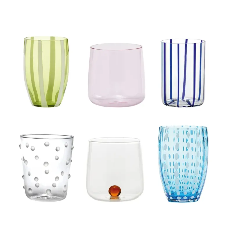Prezzo Basso Zafferano Meltin Pot Laguna Pop Bicchieri Acqua Linee e Colori Assortiti In Vetro - Set 6 Pz