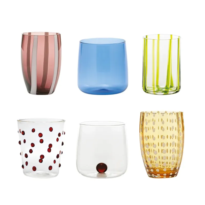 Zafferano Meltin Pot Sunset Garden Bicchieri Acqua Linee e Colori Assortiti In Vetro - Set 6 Pz Vendita Finale