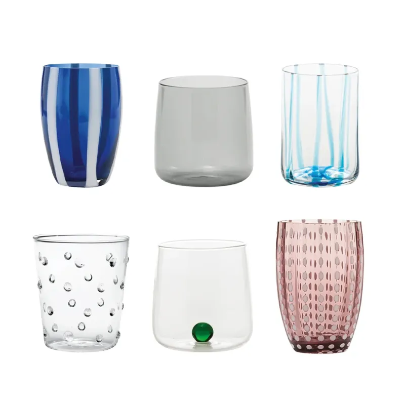 Zafferano Meltin Pot Blue Terrace Bicchieri Acqua Linee e Colori Assortiti In Vetro - Set 6 Pz Compra Oggi Stesso
