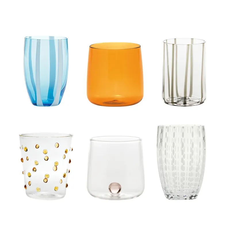 Soddisfatti O Rimborsati Zafferano Meltin Pot Coral Pink Bicchieri Acqua Linee e Colori Assortiti In Vetro - Set 6 Pz