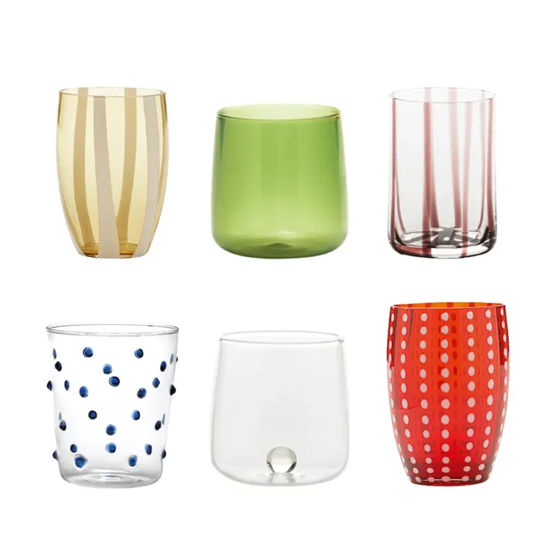 Zafferano Meltin Pot Spritz Berry Bicchieri Acqua Linee e Colori Assortiti In Vetro - Set 6 Pz Soddisfatti O Rimborsati