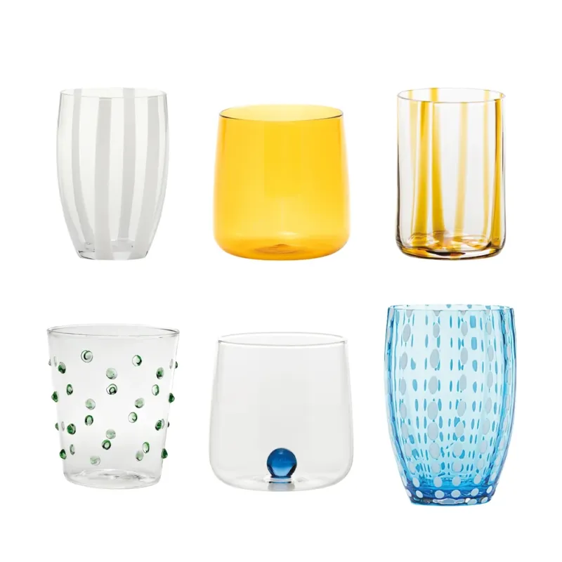 Zafferano Meltin Pot Mediterranean Classic Bicchieri Acqua Linee e Colori Assortiti In Vetro - Set 6 Pz Prezzo Basso