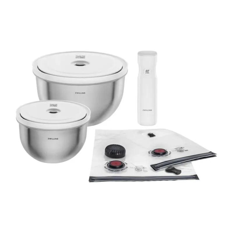 Professionale Zwilling Fresh & Save Kit Sottovuoto Con Contenitori In Acciaio e Pompetta Per Sottovuoto - Set 9 Pz