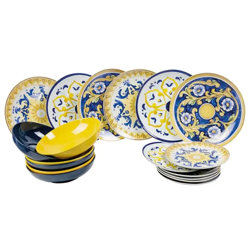 Villa D‘Este Sicilia Servizio Piatti In Porcellana e Stoneware - Set 18 Pz A Buon Prezzo