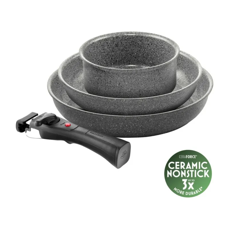 Ballarini Torre Set Padelle e Casseruole Antiaderente Ceramico In Alluminio Con Manico Rimovibile - Set 4 Pz Subito Disponibile