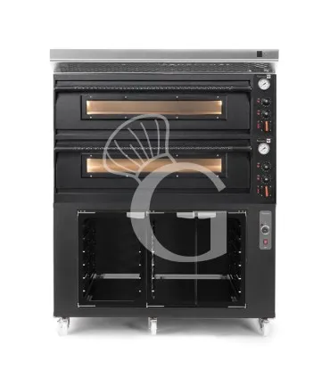 Forno pizza elettrico meccanico 6 + 6 pizze Ø 350 mm - 18 Kw con design nero, cappa inox e cella di lievitazione nera Spedito Oggi