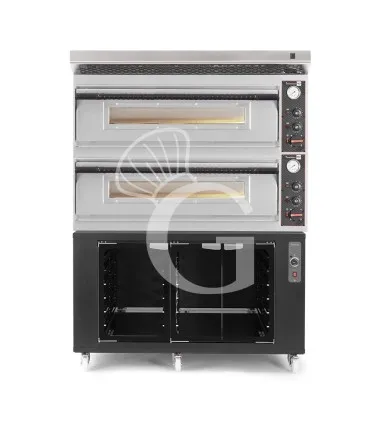 Prezzo Scontato Forno pizza elettrico meccanico 6 + 6 pizze Ø 350 mm - 18 KW, cappa inox e cella di lievitazione nera