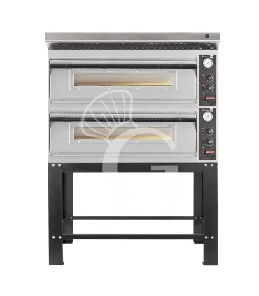 Quantità Limitata Forno pizza elettrico meccanico 6 + 6 pizze Ø 350 mm - 18 KW, cappa inox e supporto