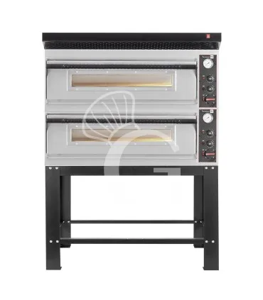 Offerta Limitata Forno pizza elettrico meccanico 6 + 6 pizze Ø 350 mm - 18 KW, cappa nera e supporto