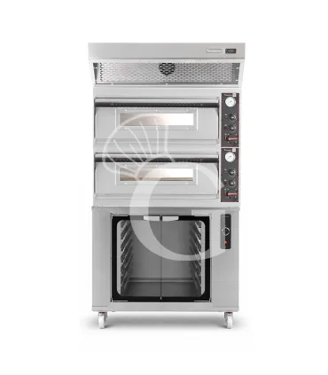 Forno pizza elettrico meccanico 4 + 4 pizze Ø 320 mm - 9,4 KW, cappa a condensazione inox e cella di lievitazione inox Ultime Pezzi