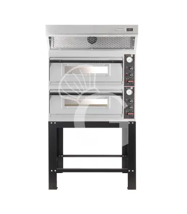 Forno pizza elettrico meccanico 4 + 4 pizze Ø 320 mm - 9,4 KW, cappa a condensazione inox e supporto Sconto