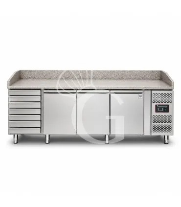Compra Online Banco pizza refrigerato piano in granito 3 porte 7 cassetti 580 LT