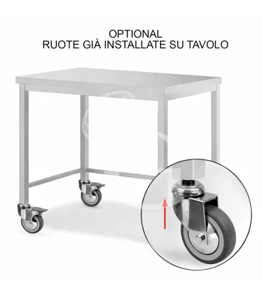 Ordina Subito Ruote già montate su tavoli semplici aperti in acciaio inox 4 Ruote, 2 con Freno - diametro 100 mm