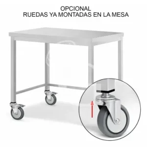 Spedizione Espresso Ruote già montate su tavoli semplici aperti in acciaio inox (4 Ruote, 2 con Freno)