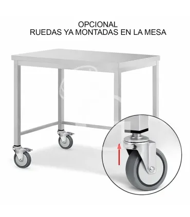Spedizione Espresso Ruote già montate su tavoli semplici aperti in acciaio inox (4 Ruote, 2 con Freno)