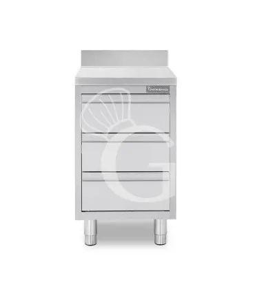 Offerta Del Giorno Cassettiera inox con 3 cassetti e alzatina, L 400 x P 700 x H 950 mm