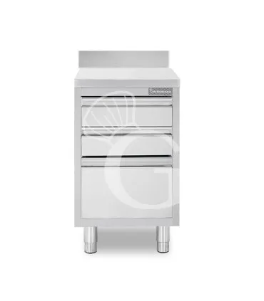 Cassettiera inox con 2 cassetti, un cassettone, alzatina, L 400 x P 700 x H 950 mm Occasione