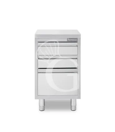 Popolare Cassettiera inox con 2 cassetti e un cassettone, L 400 x P 700 x H 850 mm
