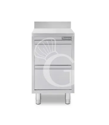 Nuova Collezione Cassettiera inox con 2 cassetti e alzatina, L 400 x P 700 x H 950 mm