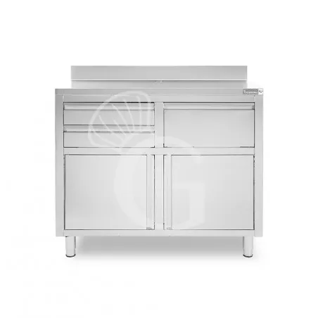 Offerta Speciale Banco bar per macchina caffè con cassetti, tramoggia e piano in inox con alzatina - L 1245 x P 600 x H 1150 mm