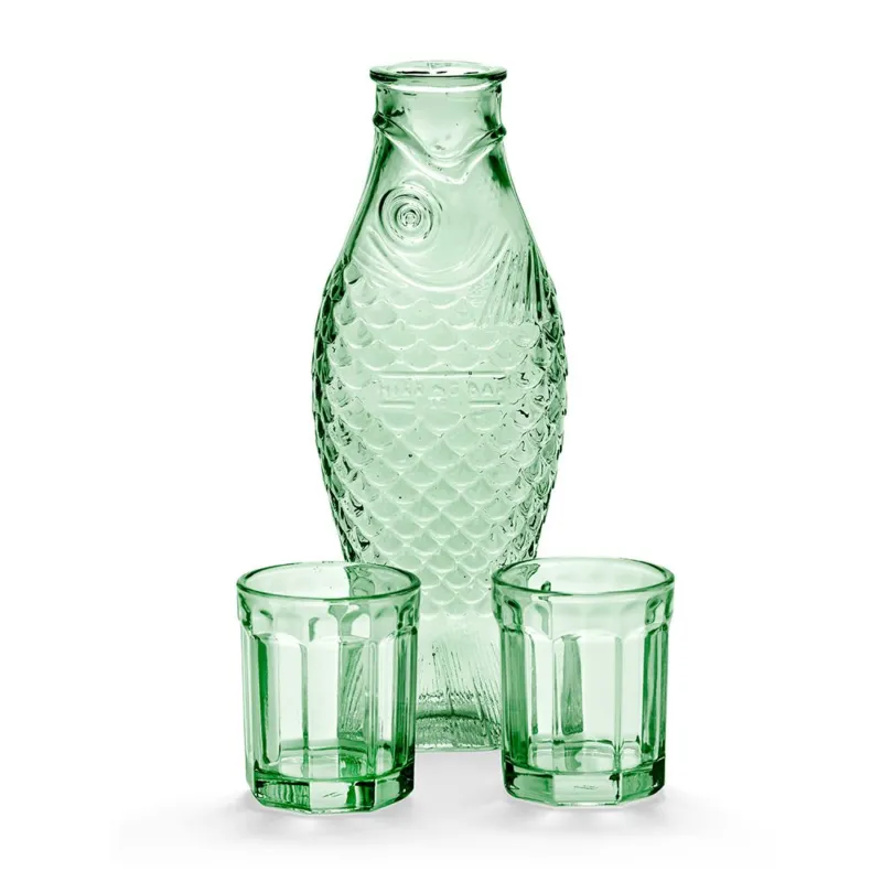 PAOLA NAVONE SET CARAFFA + 2 BICCHIERI FISH&FISH GREEN Must-Have