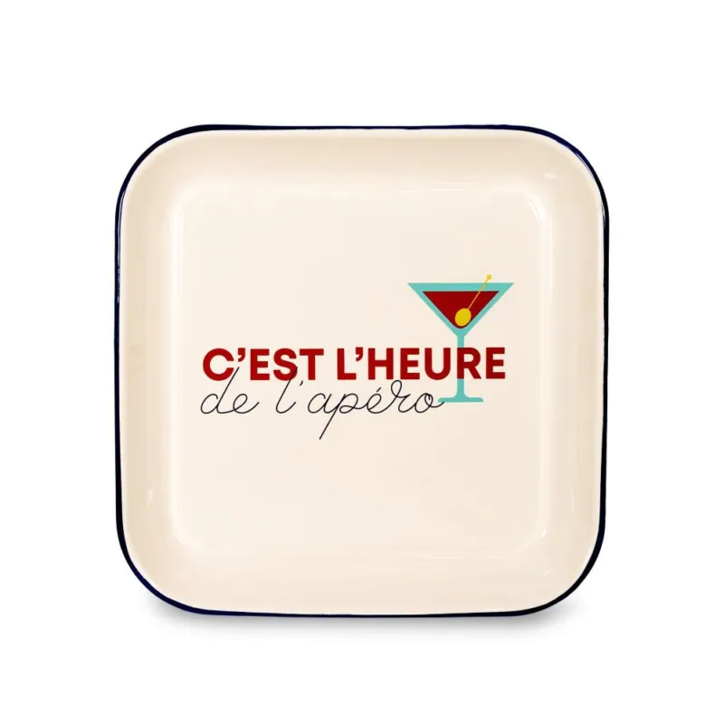 Popolare BREST LINE VASSOIO IN LATTA 30X30 C‘EST L‘HEURE DE L‘APERO