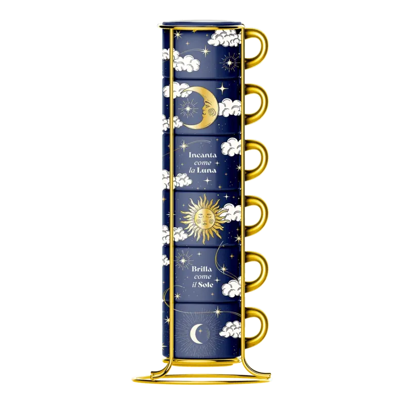 CIELO STELLATO SET 6 TAZZINE IMPILABILI SOLE LUNA Consegna Rapida